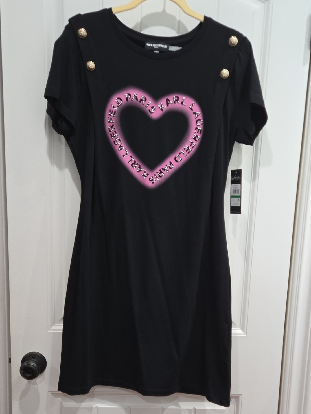 Karl Lagerfeld Black Dress with Pink Heart Stud Logo